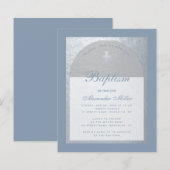 Uitnodiging voor jongendoop in stofblauw zilver bu (Voorkant / Achterkant)