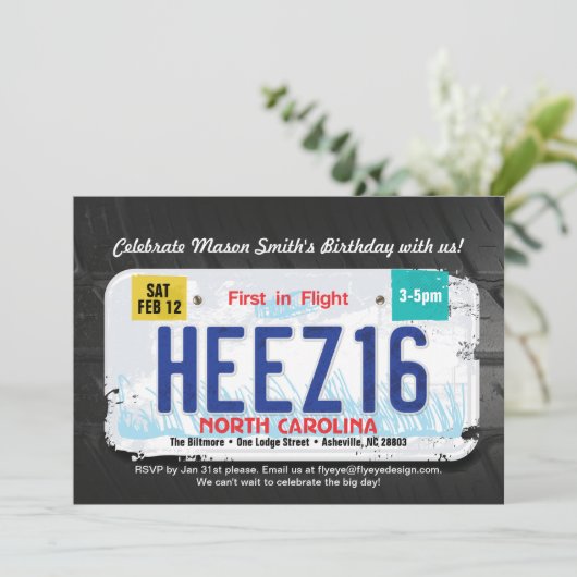 Uitnodiging voor jongens 16e verjaardag North Caro (Staand voorkant)