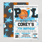 Uitnodiging voor jongens basketbal zwembadfeest (Voorkant / Achterkant)