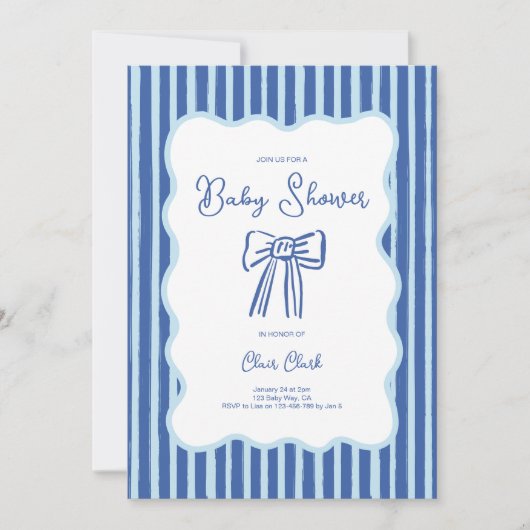 Uitnodiging voor jongens met strik, blauw handgete (Voorkant)