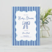 Uitnodiging voor jongens met strik, blauw handgete (Staand voorkant)