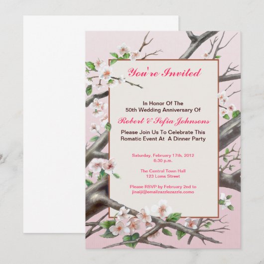 Uitnodiging voor Jubilea - bleek roze (Voorkant / Achterkant)