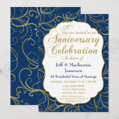 Uitnodiging voor jubileum in Navy Blauw met Gouden (Voorkant / Achterkant)