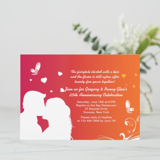 Uitnodiging voor jubileum van minnaars die zoenen (Staand voorkant)