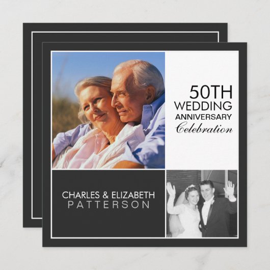 Uitnodiging voor jubileumfeest in moderne blokstij (Voorkant / Achterkant)