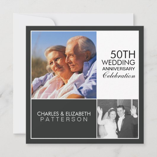 Uitnodiging voor jubileumfeest in moderne blokstij (Voorkant)