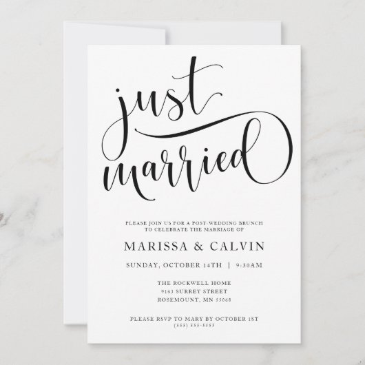 Uitnodiging voor Just Married Bruiloftsbrunch (Voorkant)