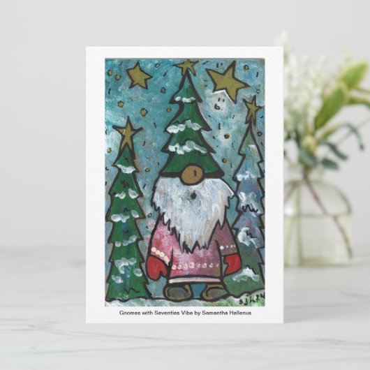 Uitnodiging voor kabouter met seventies-sfeer (Staand voorkant)