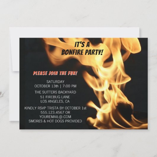 Uitnodiging voor kampeervuur van Bonfire Party (Voorkant)