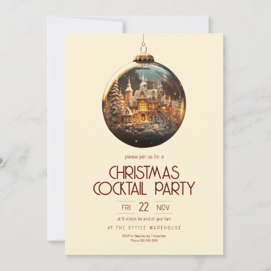 Uitnodiging voor Kantoorfeest met Gouden Kerstbal (Voorkant)