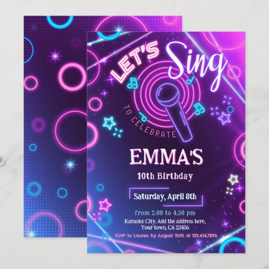 Uitnodiging voor Karaoke Feestje (Voorkant / Achterkant)