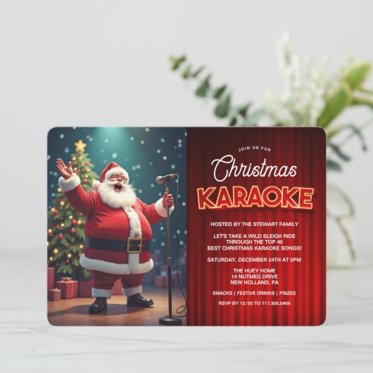 Uitnodiging voor Karaoke kerstfeest (Staand voorkant)
