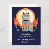 Uitnodiging voor kat retro feestje (Voorkant / Achterkant)