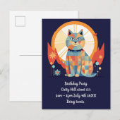 Uitnodiging voor kat retro feestje briefkaart (Voorkant / Achterkant)