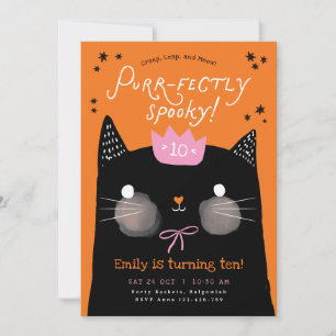 Uitnodiging voor kat verjaardagsfeestje, Halloween