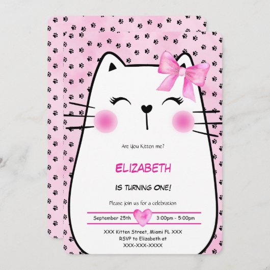 Uitnodiging voor katje (Voorkant / Achterkant)