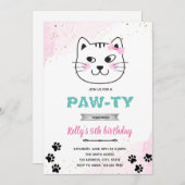 Uitnodiging voor kattengezicht feest thema (Voorkant / Achterkant)