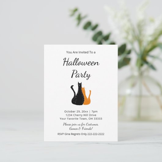 Uitnodiging voor kattenkatten van Halloween Party (Staand voorkant)