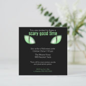 Uitnodiging voor Kattenogen Halloween-feest (Groen (Staand voorkant)