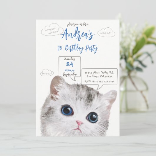 Uitnodiging voor kattenthema - Kind jarig (Staand voorkant)