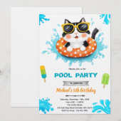 Uitnodiging voor kattenzwembadfeest (Voorkant / Achterkant)