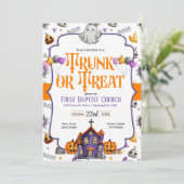 Uitnodiging voor Kerk Halloween 'Trunk or Treat' (Staand voorkant)