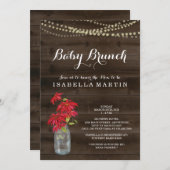 Uitnodiging voor kerst Baby Brunch - Poinsettia (Voorkant / Achterkant)