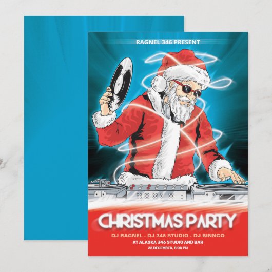 Uitnodiging voor Kerst-DJ-muziekfeest (Voorkant / Achterkant)