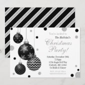 Uitnodiging voor kerst in Black en Silver Bauble (Voorkant / Achterkant)