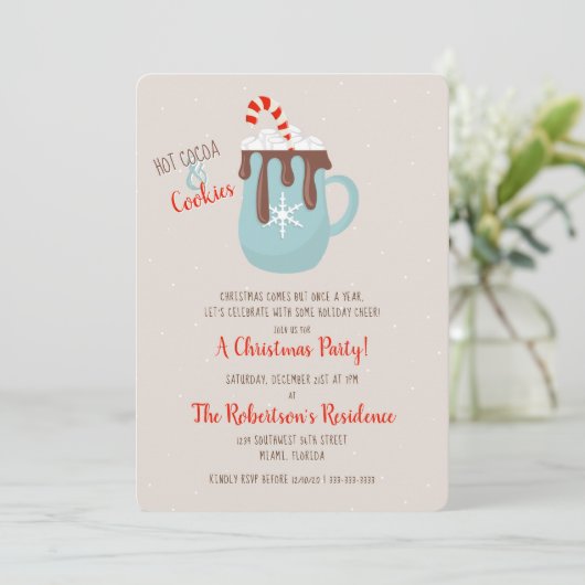 Uitnodiging voor kerst met warme cacao (Staand voorkant)