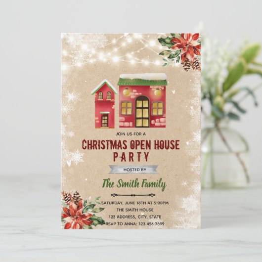Uitnodiging voor kerst open huis (Staand voorkant)