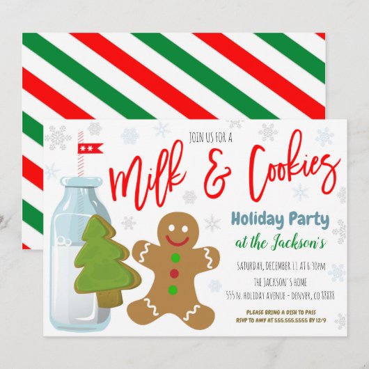 Uitnodiging voor kerst van melk en koekjes (Voorkant / Achterkant)
