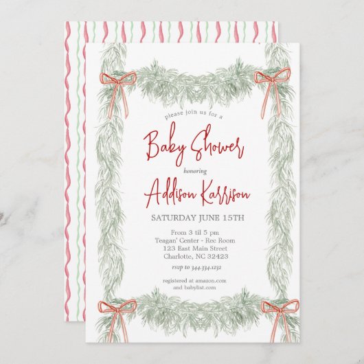 Uitnodiging voor kerstBaby shower (Voorkant / Achterkant)