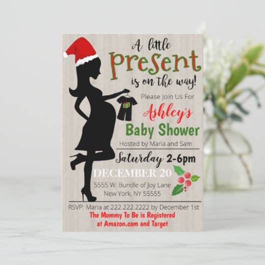 Uitnodiging voor kerstBaby shower (Staand voorkant)