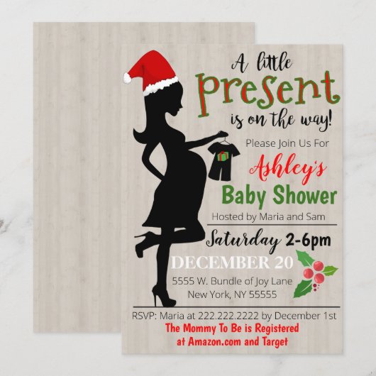 Uitnodiging voor kerstBaby shower (Voorkant / Achterkant)