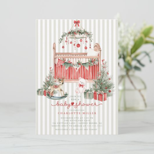 Uitnodiging voor kerstBaby shower (Staand voorkant)