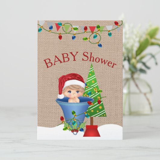 Uitnodiging voor kerstBaby shower (Staand voorkant)