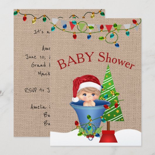Uitnodiging voor kerstBaby shower (Voorkant / Achterkant)