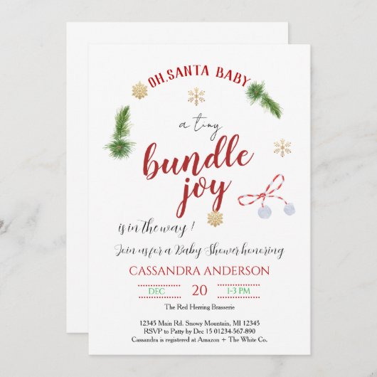 Uitnodiging voor kerstBaby shower (Voorkant / Achterkant)