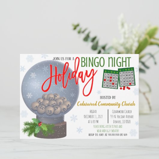 Uitnodiging voor kerstbingo Night Party (Staand voorkant)