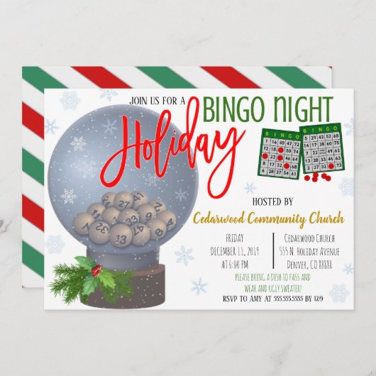 Uitnodiging voor kerstbingo Night Party (Voorkant / Achterkant)