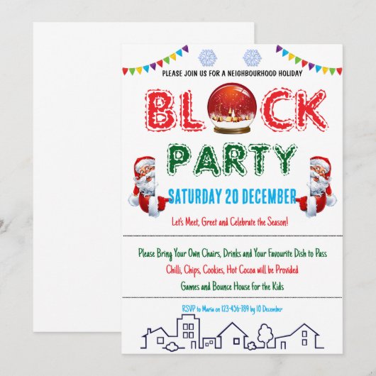 Uitnodiging voor kerstblokfeest in de buurt (Voorkant / Achterkant)