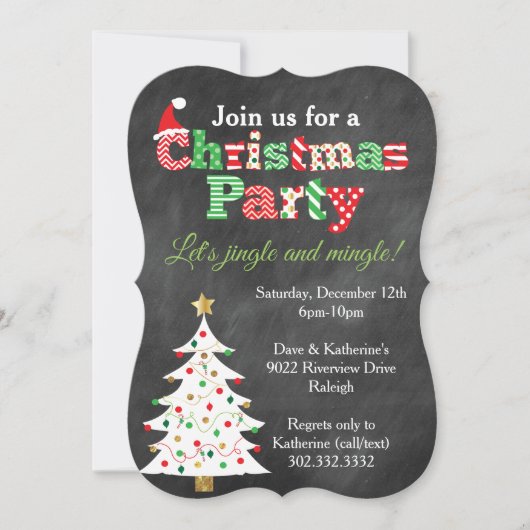 Uitnodiging voor kerstboomfeest met Chalkboard (Voorkant)