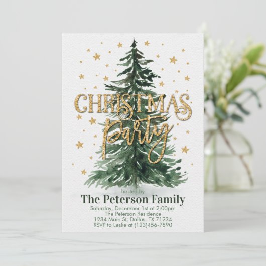 Uitnodiging voor kerstboomfeestjes (Staand voorkant)