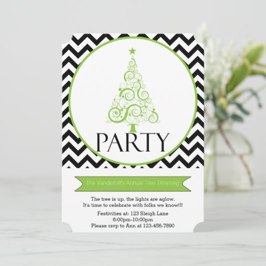 Uitnodiging voor kerstboomversiering in Chevron (Staand voorkant)