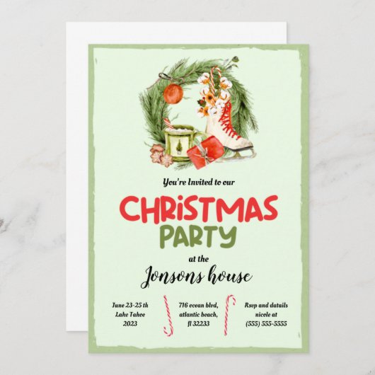 Uitnodiging voor kerstboomwinterfeest (Voorkant / Achterkant)