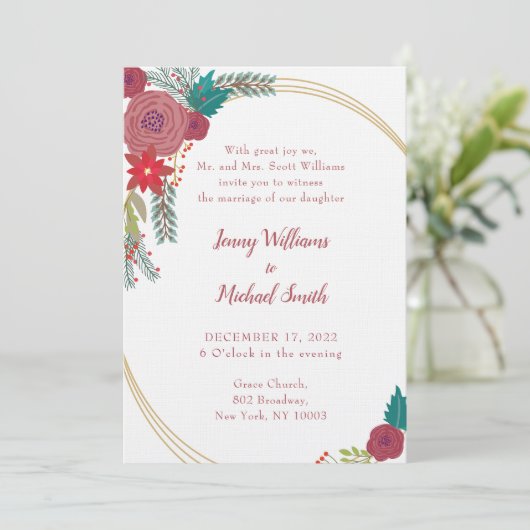 Uitnodiging voor kerstbruiloft (Staand voorkant)