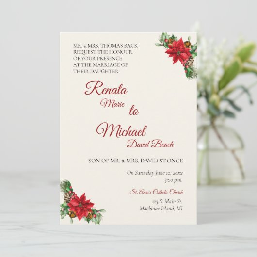 Uitnodiging voor kerstbruiloft (Staand voorkant)