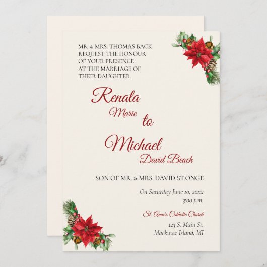 Uitnodiging voor kerstbruiloft (Voorkant / Achterkant)