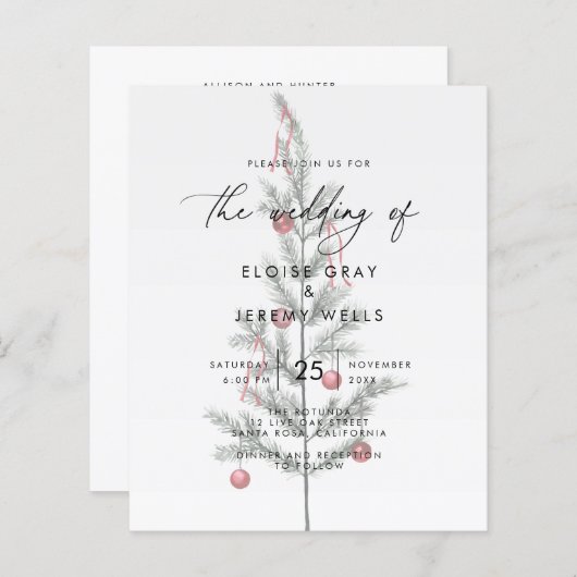 Uitnodiging voor kerstbruiloft (Voorkant / Achterkant)